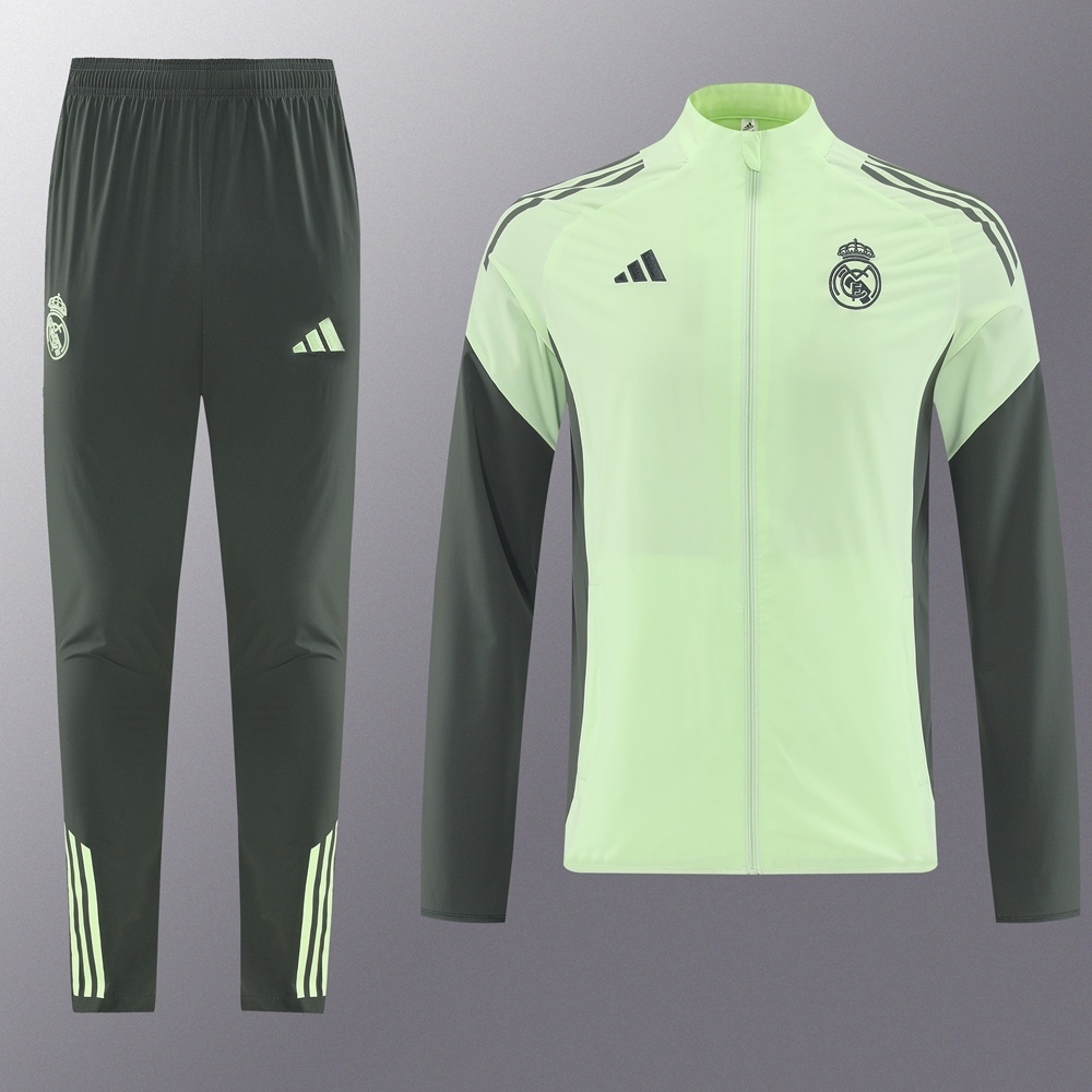 25/26 Real Madrid Light Green Half Zipper Jacket+Long Pants S-3XL