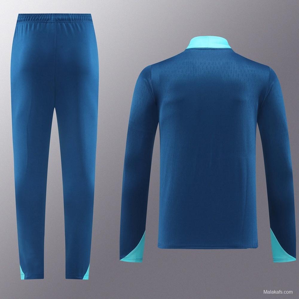 2025 Portugal Royal Blue Half Zipper Jacket+Long Pants