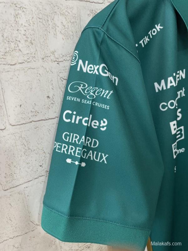 2025 F1 Aston Martin Aramco F1 Team Dark Green with Yellow Zipper Polo