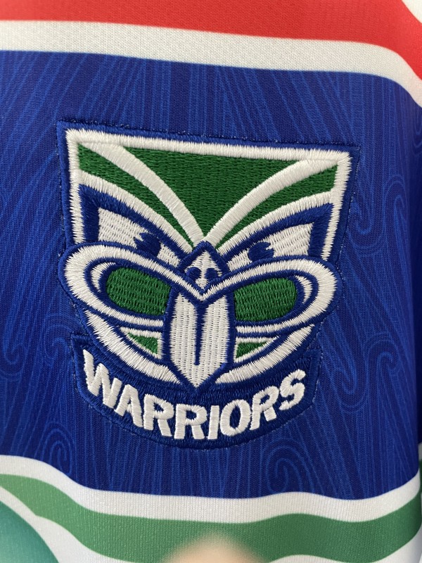 25/26 New Zealand Warriors White with Blue Panels and Circular Gradient Heritage Jersey