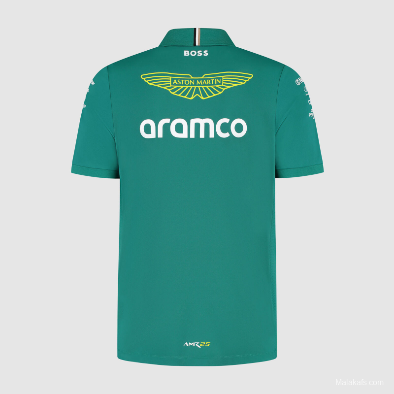 2025 F1 Aston Martin Aramco F1 Team Dark Green with Yellow Zipper Polo