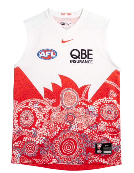 25/26 Sydney Swans White with Red Aboriginal Art Jersey