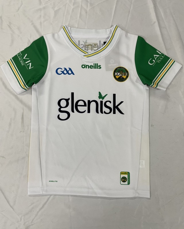 25/26 Kids Offaly GAA White with Green and Gold Trim Away Jersey