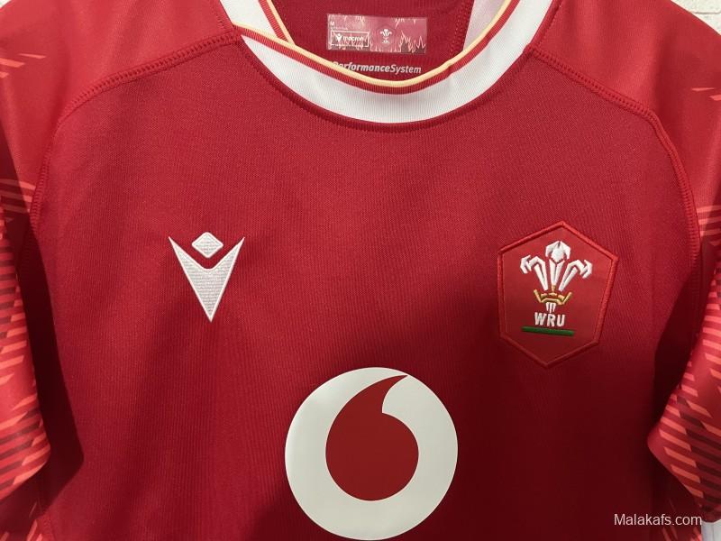 2025 Wales Red with Tonal Wave Pattern Home Jersey