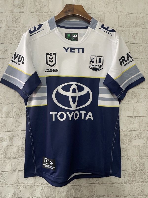 25/26 North Queensland Cowboys Navy with White and Grey Stripes Jersey