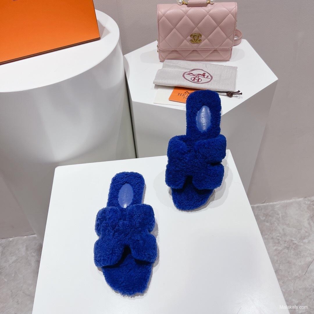 H Teddy Wool H Slippers Flat Sole Winter Edition - LY00240