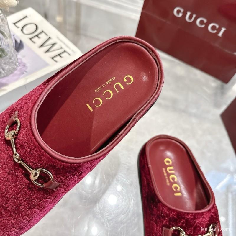 Gucci Women's Mule Shoes Velvet with Horsebit Detail - LY00240