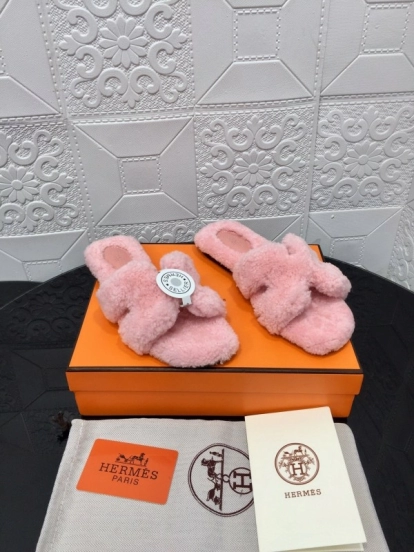 H Eiderdown Teddy Wool H Slippers Flat Sole Winter Home Shoes - LY00240