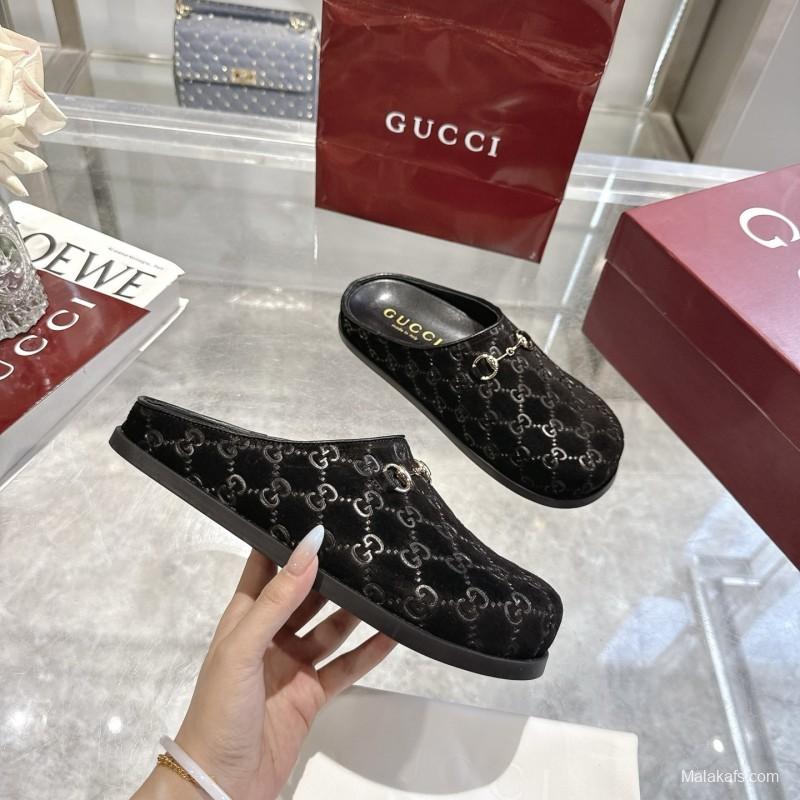 Gucci Camel Suede GG Embossed Horsebit Mule Sandals - LY00240