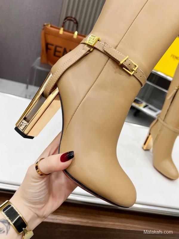 FENDI Delfina Round Toe Boots with FF Buckle - LY00520