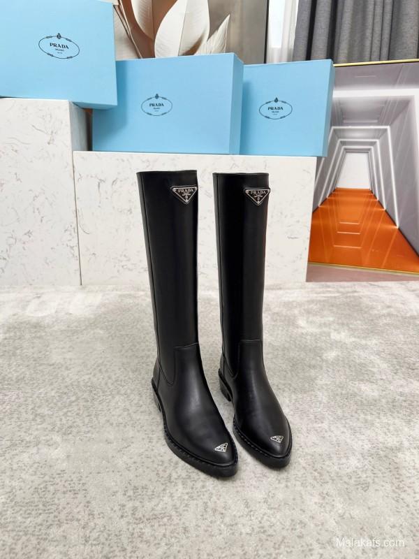 Prada Classic Triangle Logo Pointed Toe Boots - LY00400