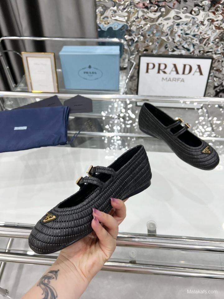Prada Summer New Raffia Ballet Flats - KFY00340