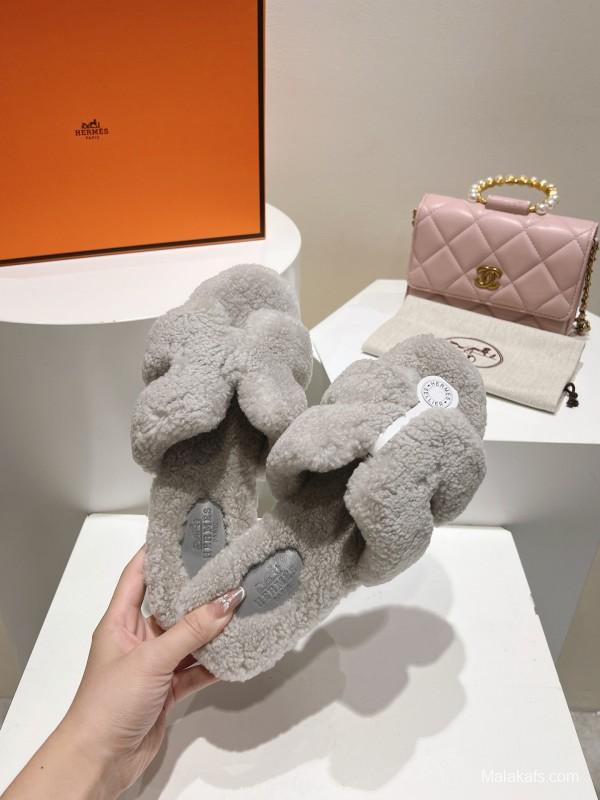 Hermès Teddy Wool Flat Slippers - LY00240