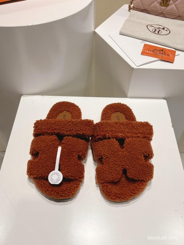 H Love Uncle Full Fur Slippers with Grain Fur Texture - LY00300