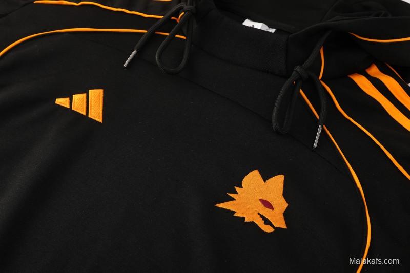 26/27 Roma Black Full Zipper Hooded Jacket Tracksuit + Long Pants