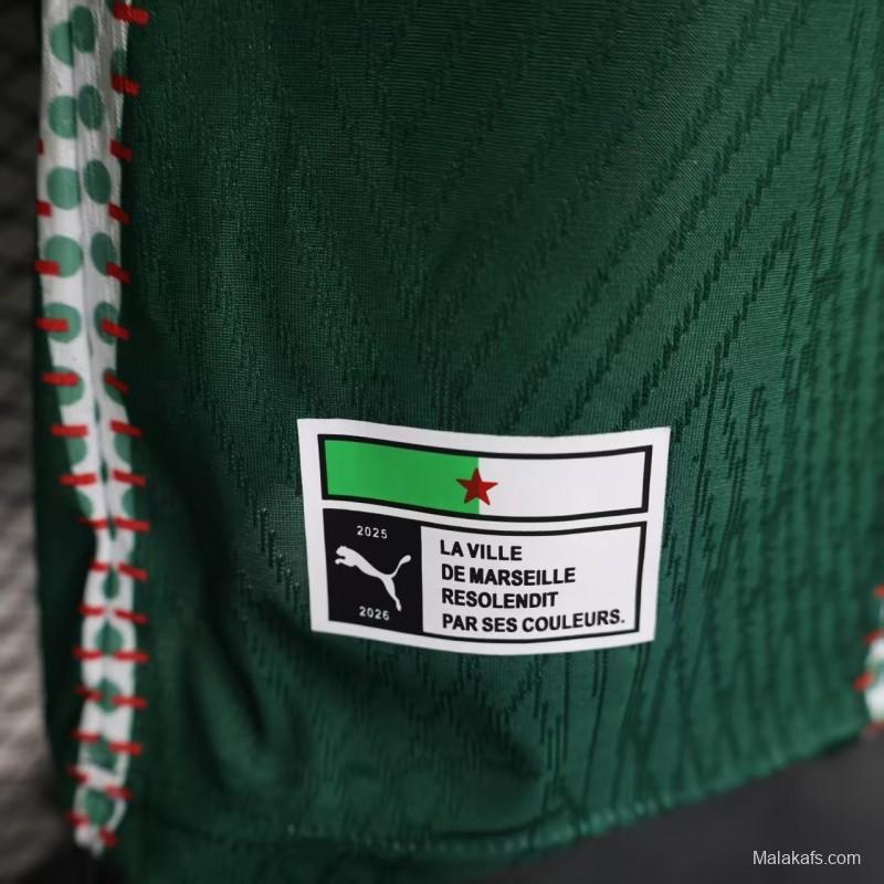 25/26 Player Version Marseille White and Green with Vertical Stripe and Dot Pattern Jersey