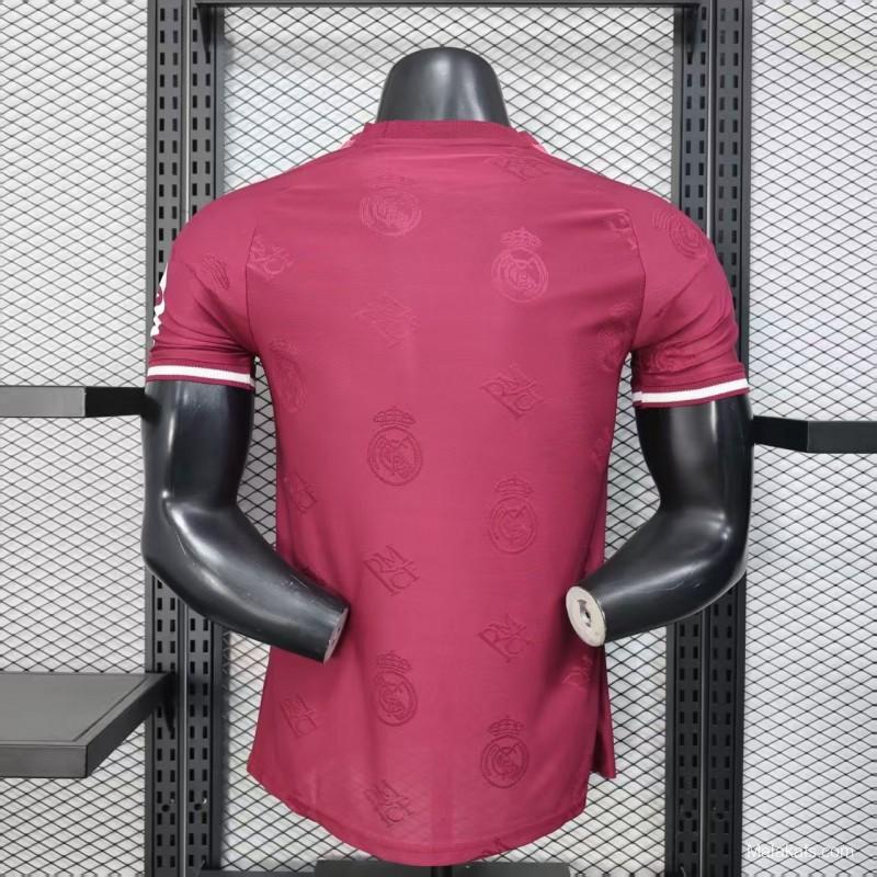 Player Version 25/26 Real Madrid Burgundy with All-Over Crest Pattern Jersey