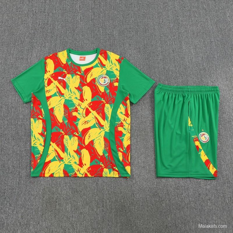 25/26 Senegal Green Tropical Floral Print Short Sleeve Training Suit + Shorts