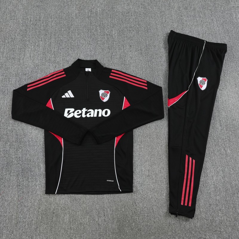 25/26 River Plate Black Half Zipper Jacket Tracksuit + Long Pants
