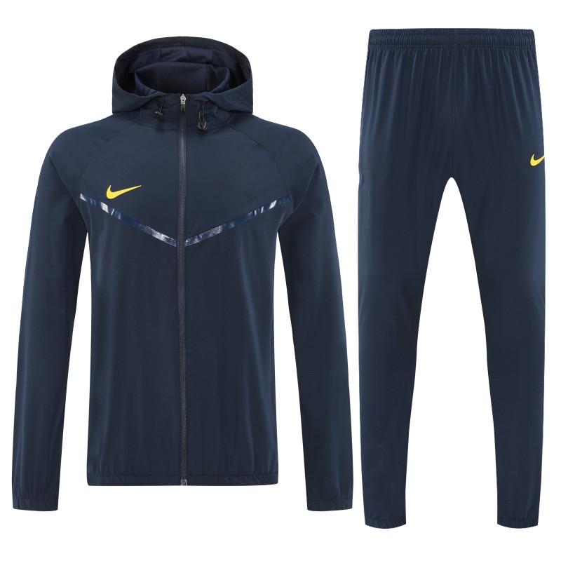 26/27 Nike Navy Blue With Yellow logo Full Zipper Hooded Jacket Tracksuit + Long Pants
