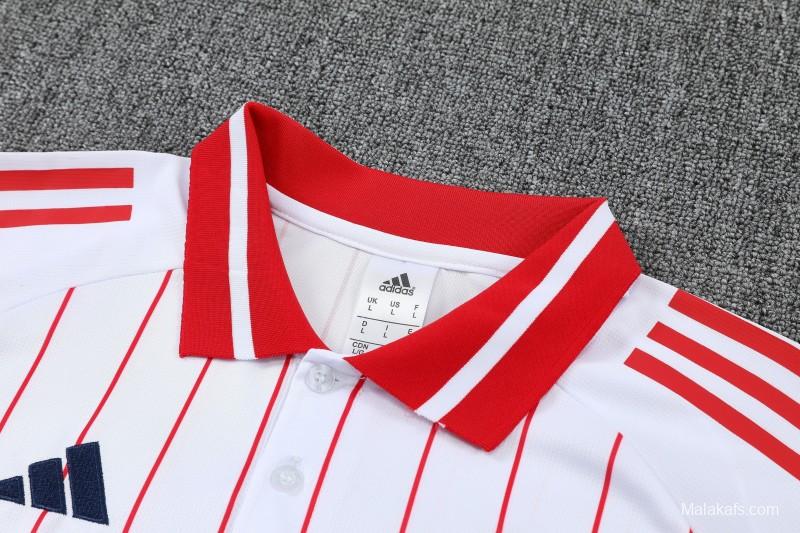 26/27 Arsenal  White&Red Stripes  Polo Training Shirt + Long Pants Tracksuit