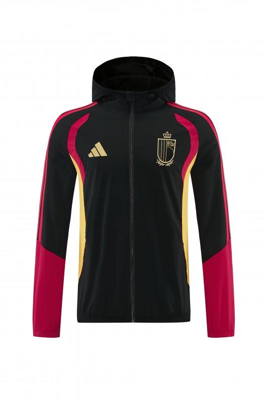 26/27 Belgium  Black Full Zipper Hooded Jacket Tracksuit + Long Pants