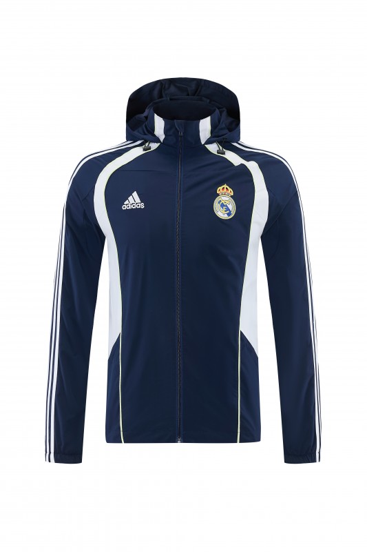 26/27 Real Madrid Navy Blue Full Zipper Hooded Windbreaker Tracksuit + Long Pants