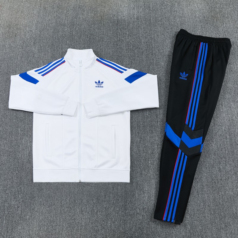 2026/27 Adidas Originals  White Full Zipper Jacket Tracksuit + Navy Blue Long Pants