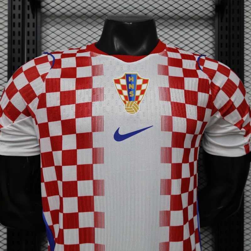 Player Version 2026 Croatia Home White & Red with Gradient Checkerboard Pattern Jersey