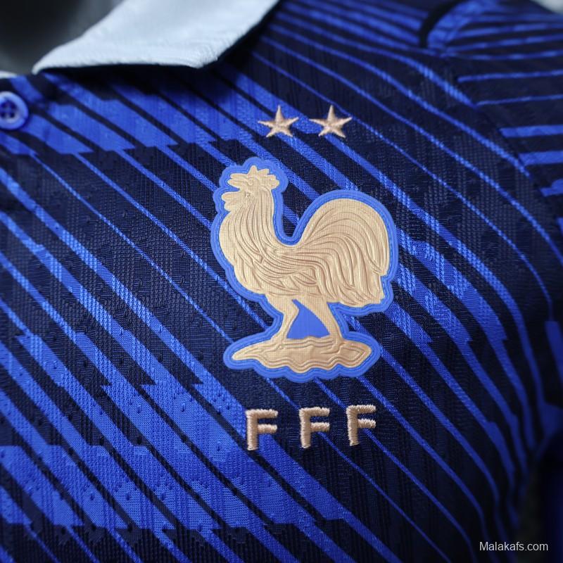 Player Version 2026 France Home Blue  Polo Collar Long Sleeve Jersey