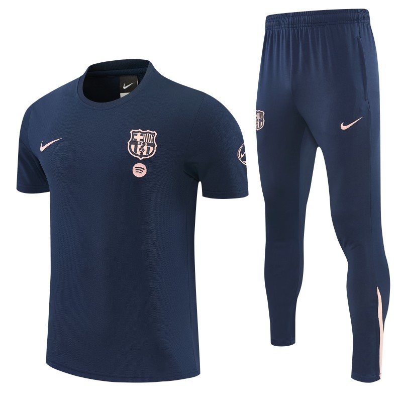 26/27 Barcelona Navy Blue Short  Sleeve Tracksuit + Long Pants
