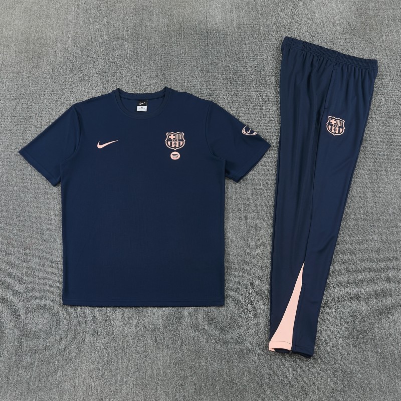 26/27 Barcelona Navy Blue Short  Sleeve Tracksuit + Long Pants
