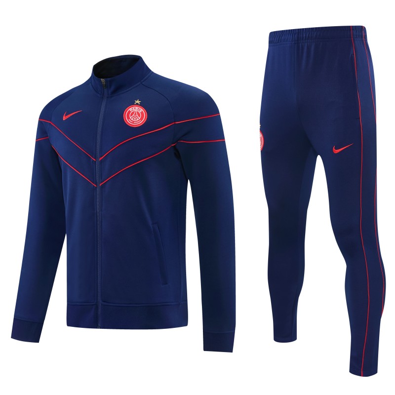 26/27 Paris Saint-Germain Navy Blue with Red Chevron Stripe Full Zipper Jacket Tracksuit + Long Pants (Home)