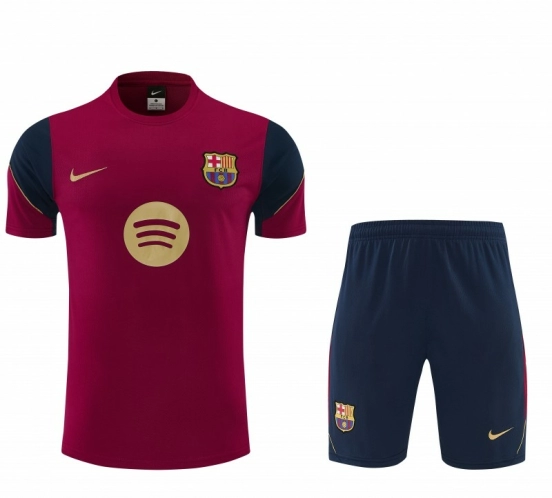 26/27 FC Barcelona Burgundy Red  Short Sleeve + Navy Blue Soccer Shorts