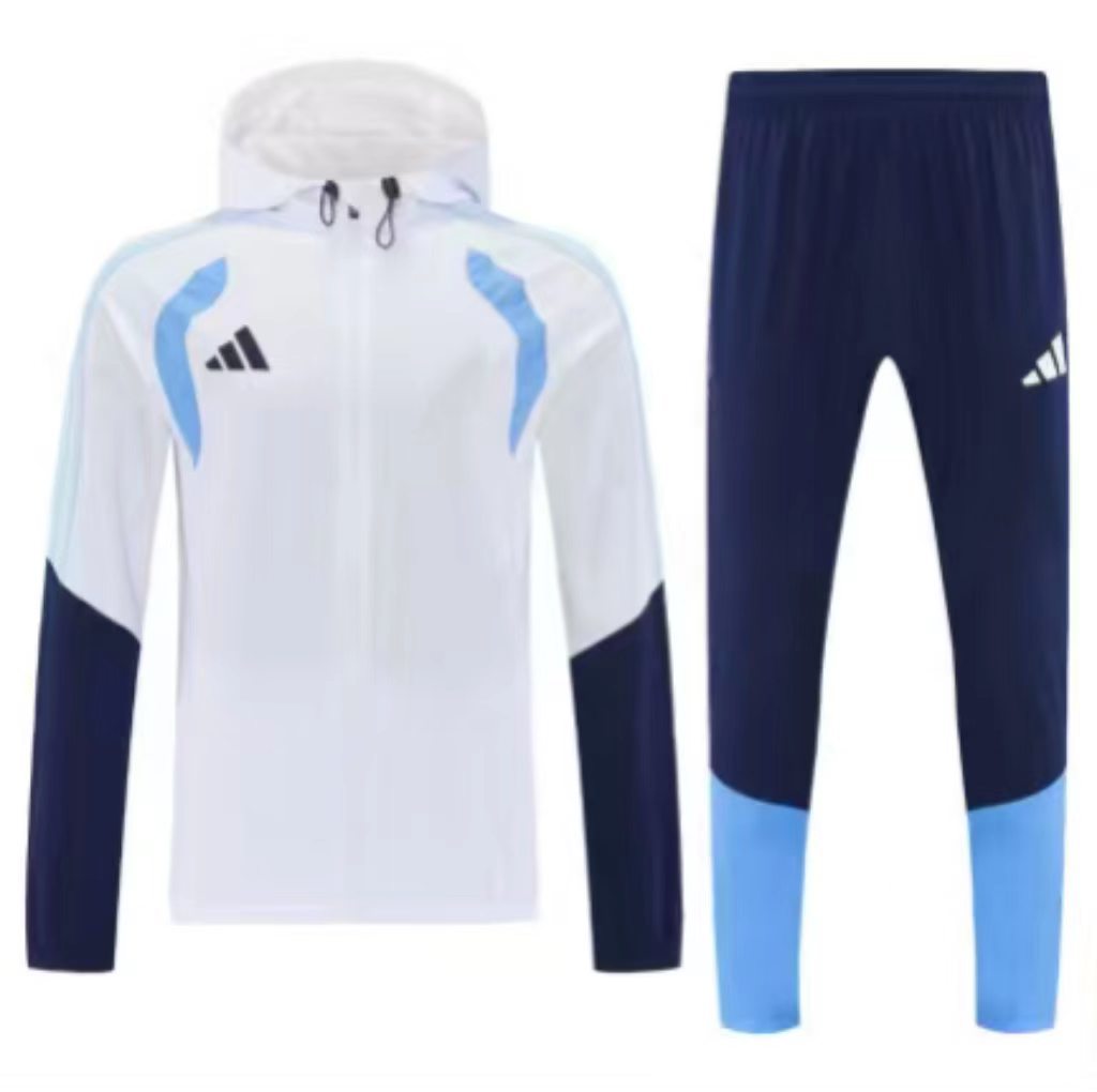26/27 Adidas White&Navy Blue Full Zipper Hooded  Windbreaker  Jacket Tracksuit + Long Pants