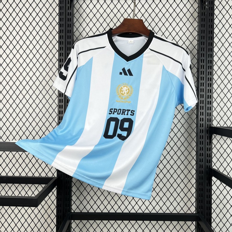 2026 Unisex Light Blue Striped World Cup Style V-Neck Soccer Jersey