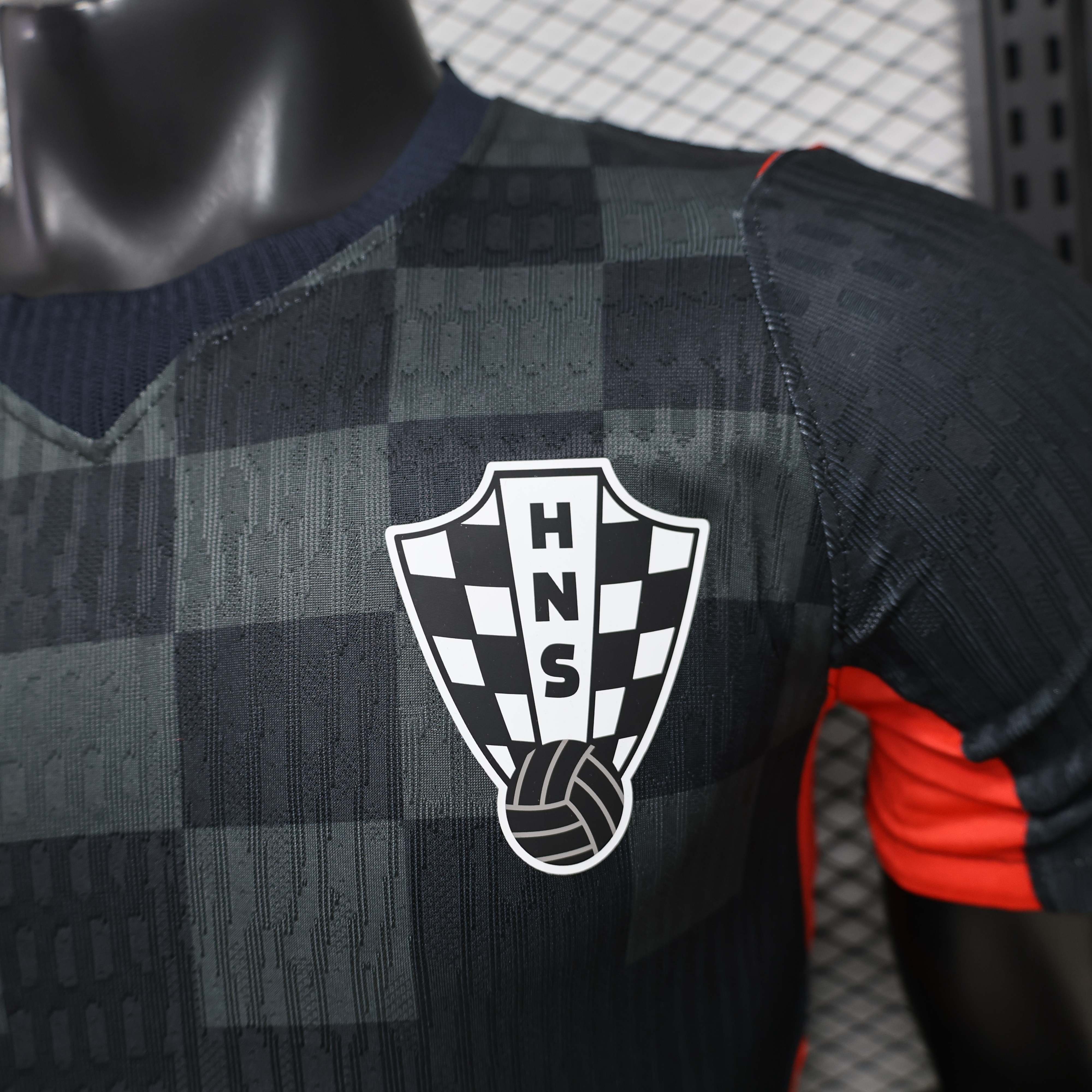 Player Version 2026 Croatia Dark Black with Dark Checkered Pattern Jersey