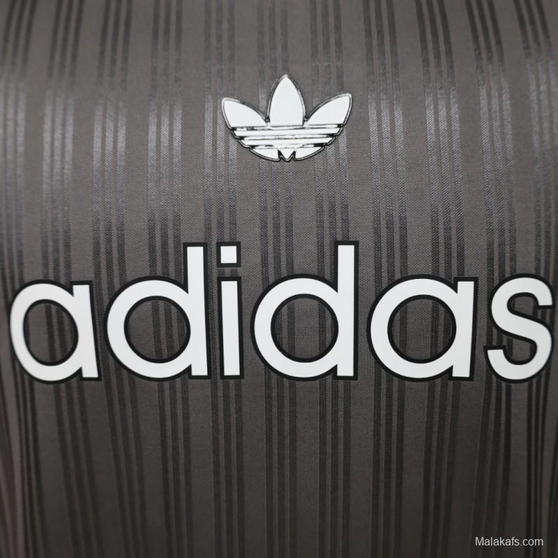 Player Version 2026  Adidas Originals Retro Style Charcoal Grey Stripe Football Jersey