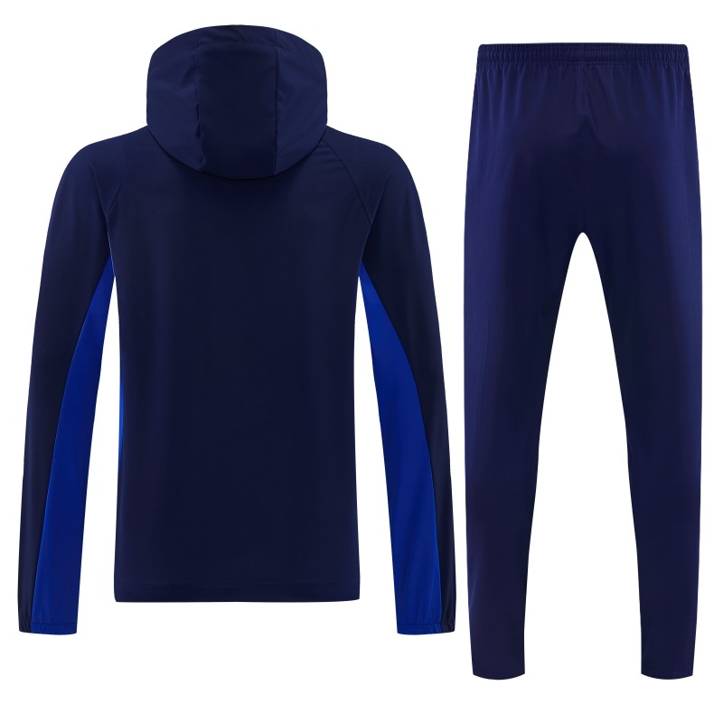 26/27 France Navy Blue Full Zipper Hooded Jacket Tracksuit + Long Pants