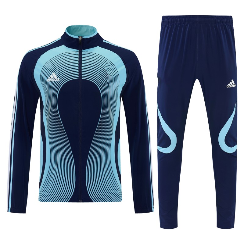 2026 Adidas Navy Blue &Light Blue Stripes Full Zipper Jacket Tracksuit + Long Pants