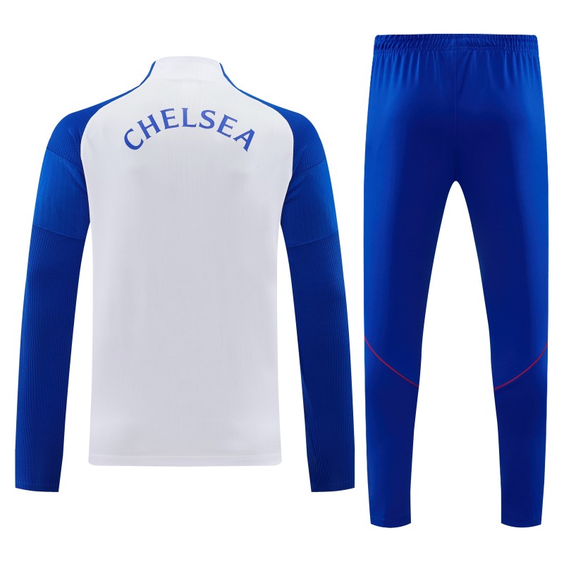26/27 Chelsea  White & Blue Half Zipper Jacket Tracksuit + Long Pants