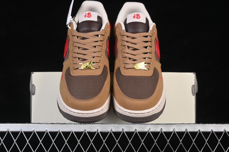 Nike Air Force 1 '07 Low Year of the Horse Limited Edition Warm Brown and Vermilion Casual Sneakers - NH0601-516