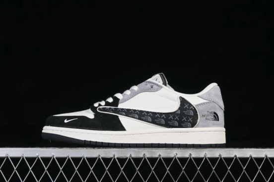 Nike Air Jordan 1 Low Retro Basketball Shoes with Tri-Brand Collab Black White Gray Color Blocking - JW1188-172