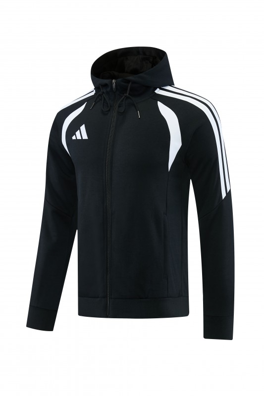 26/27 Adidas M06  Black Full Zipper Hooded Jacket Tracksuit + Long Pants