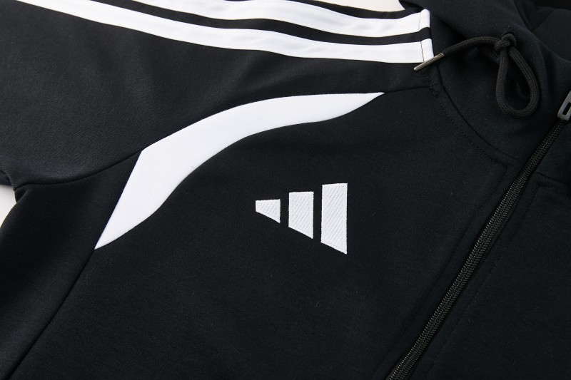 26/27 Adidas M06  Black Full Zipper Hooded Jacket Tracksuit + Long Pants