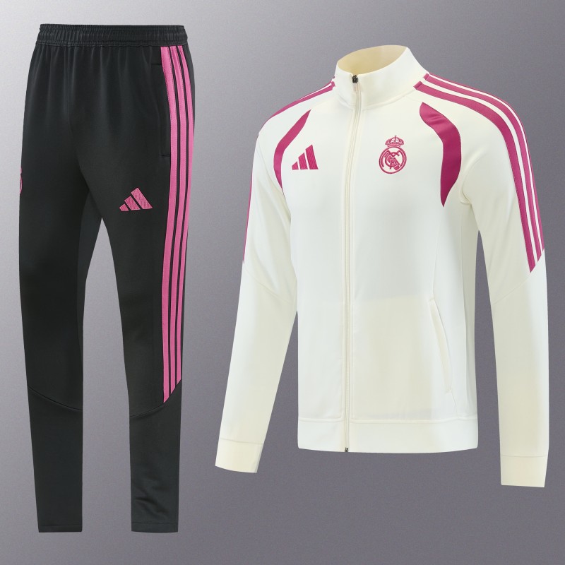 26/27 Real Madrid CF  White Full Zipper Jacket Tracksuit + Long Pants