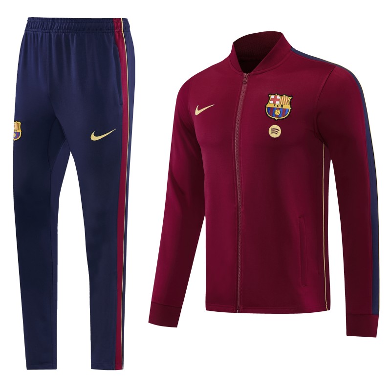 26/27 Barcelona  Dark Red Full Zipper Jacket Tracksuit + Long Pants