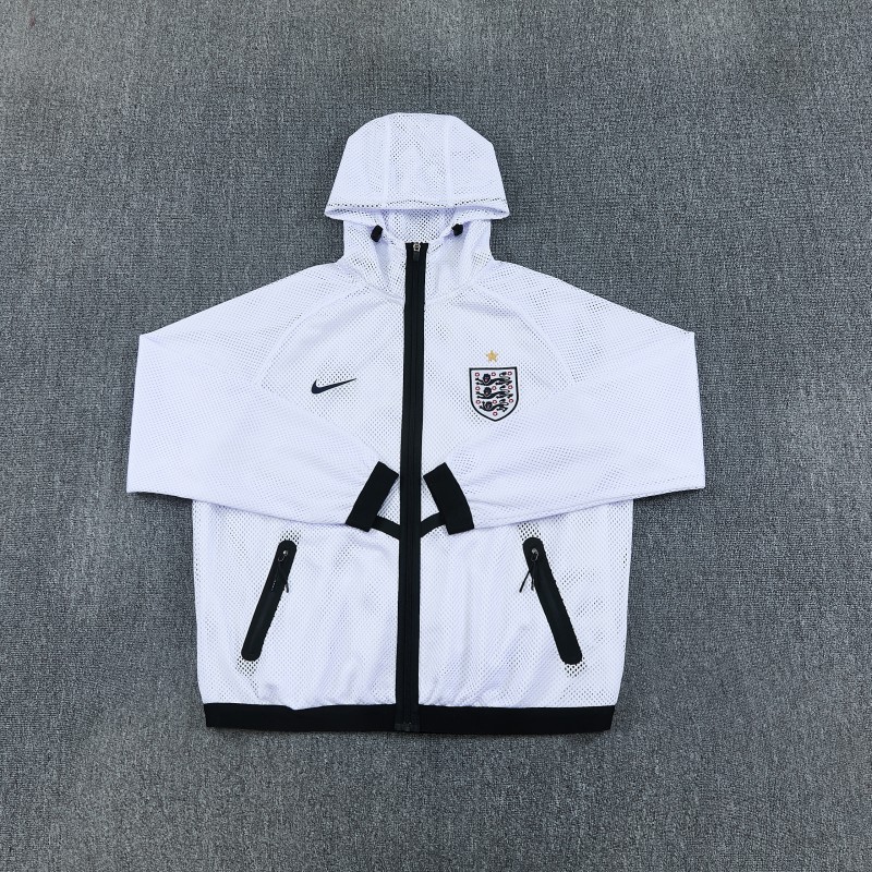 2026 England White Mesh Anthem Full Zipper Hooded Windbreaker Jacket