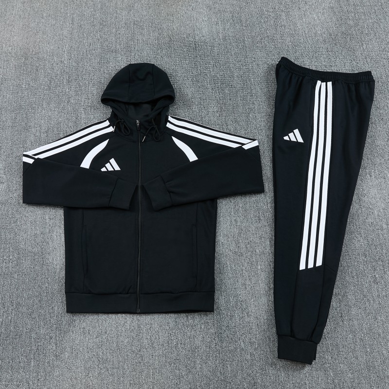 26/27 Adidas M06  Black Full Zipper Hooded Jacket Tracksuit + Long Pants