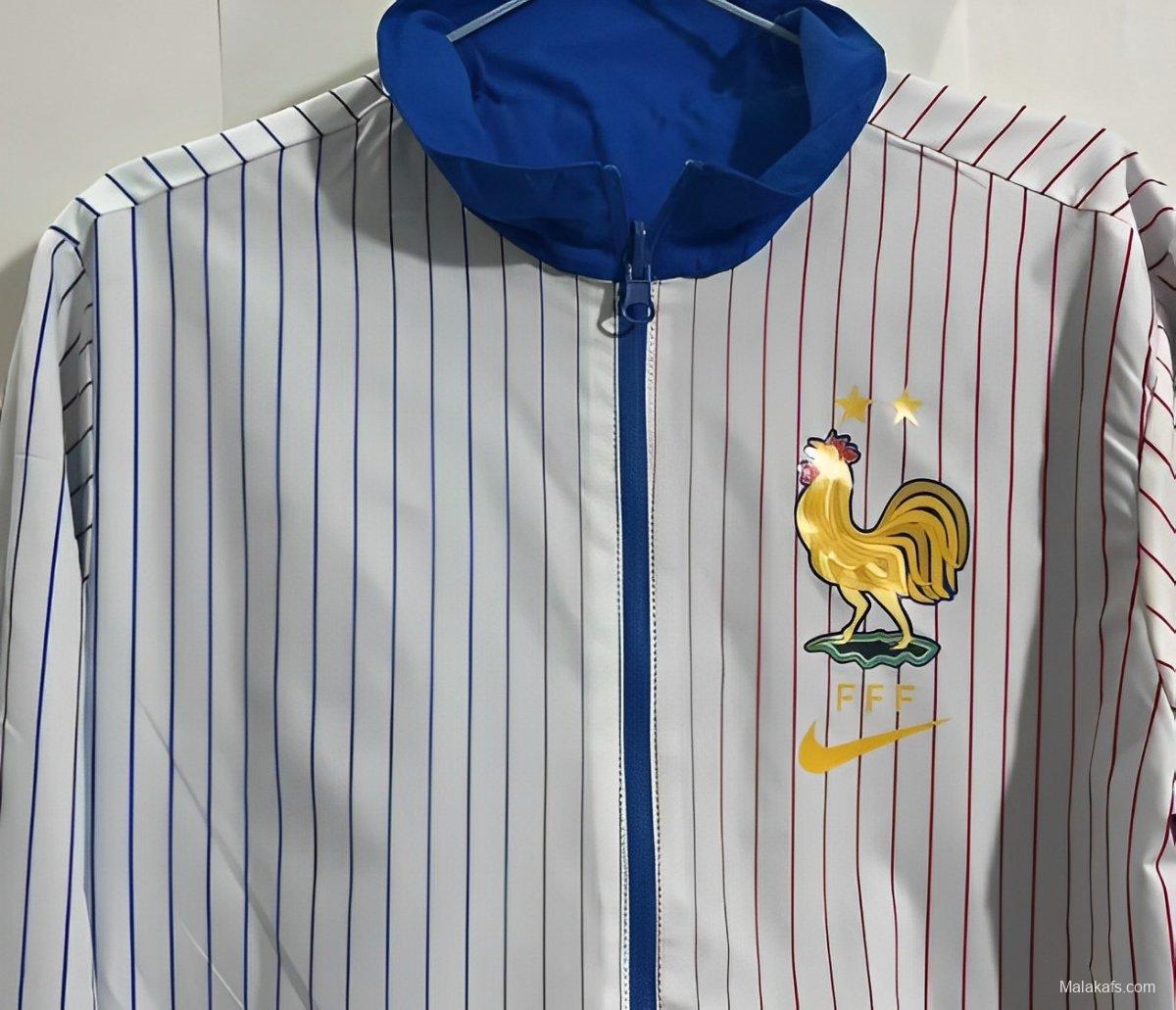 2024 France Blue/White Reversible Full Zipper Jacket